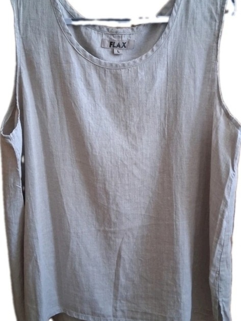Flax Sleeveless Tank Top, Womens Sz L, Oatmeal Beige 100% Linen Loose Fit & Cool
